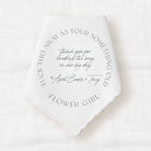 flower girl handkerchief keepsake with custom message from bride & groom
