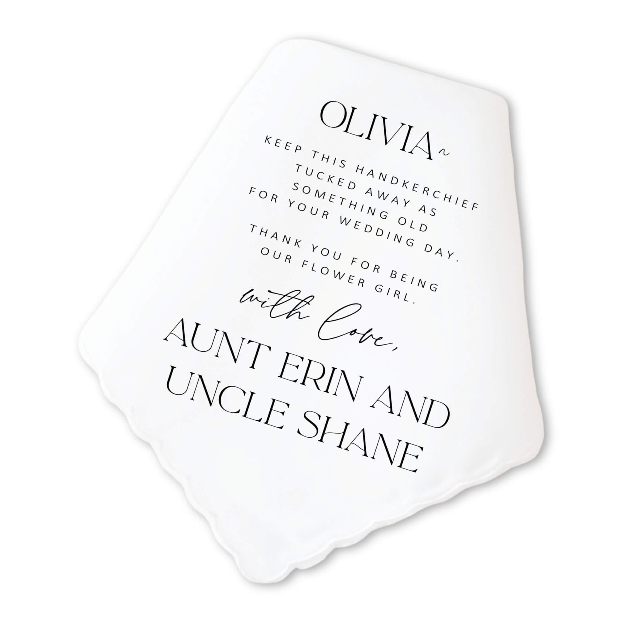 serif flower girl personalized handkerchief gift