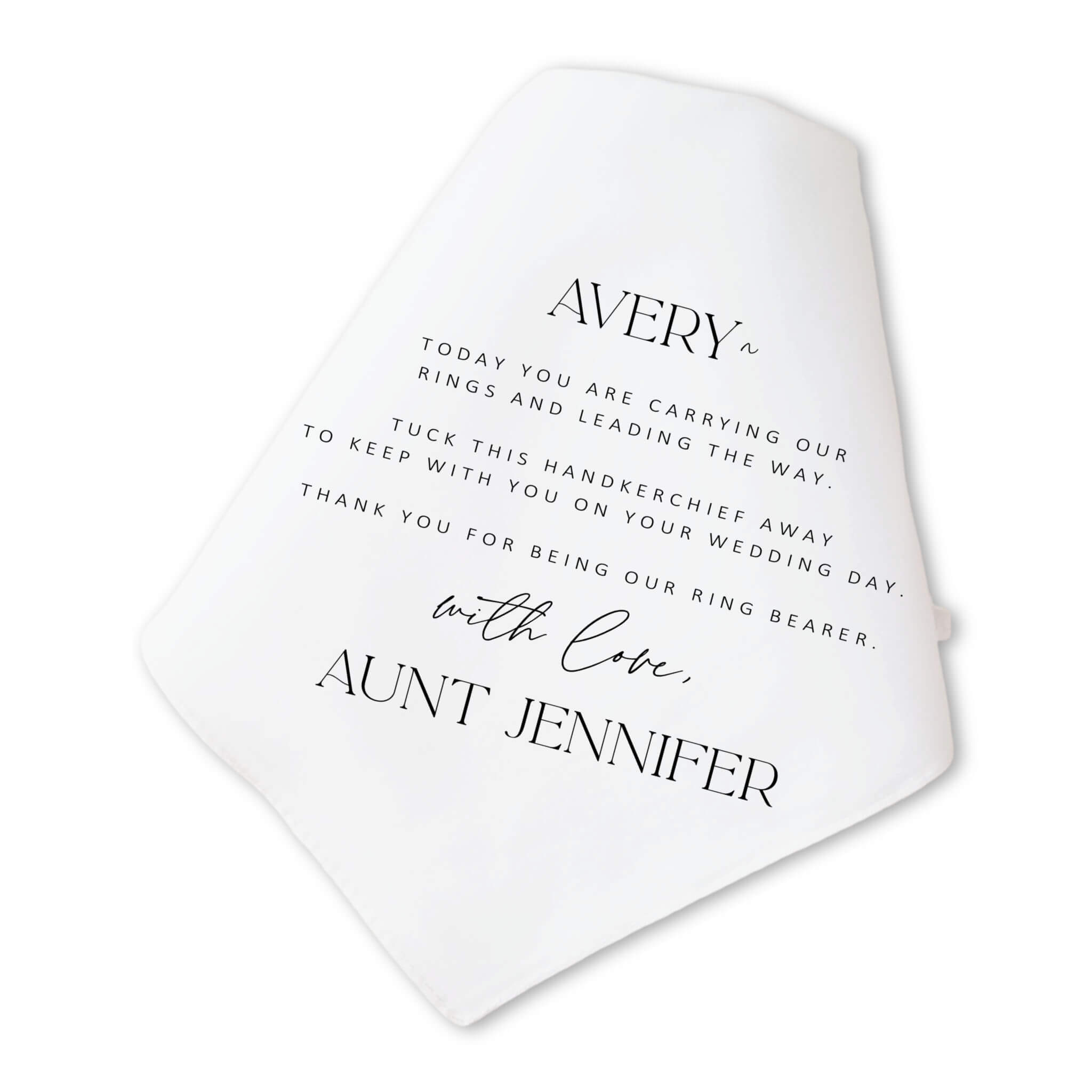 serif ring bearer personalized handkerchief gift