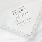 For your tears of joy classic handkerchief with lace trim. Personalized with bride and groom name and wedding date.