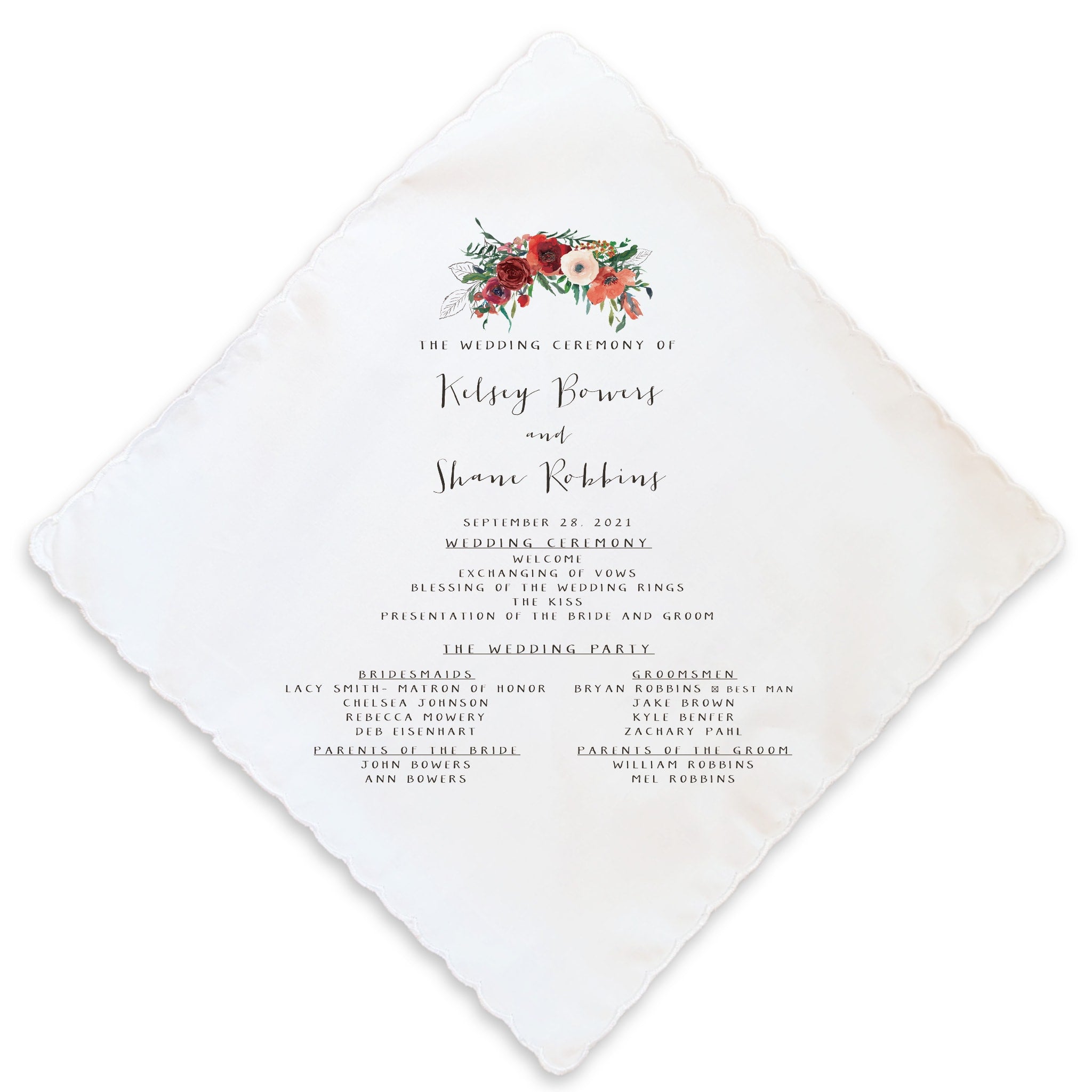 autumn wedding program handkerchief