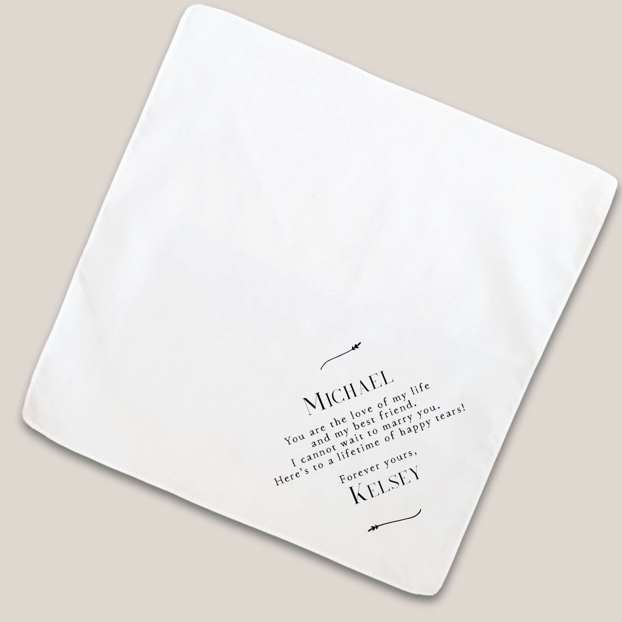 black branch groom handkerchief on beige background