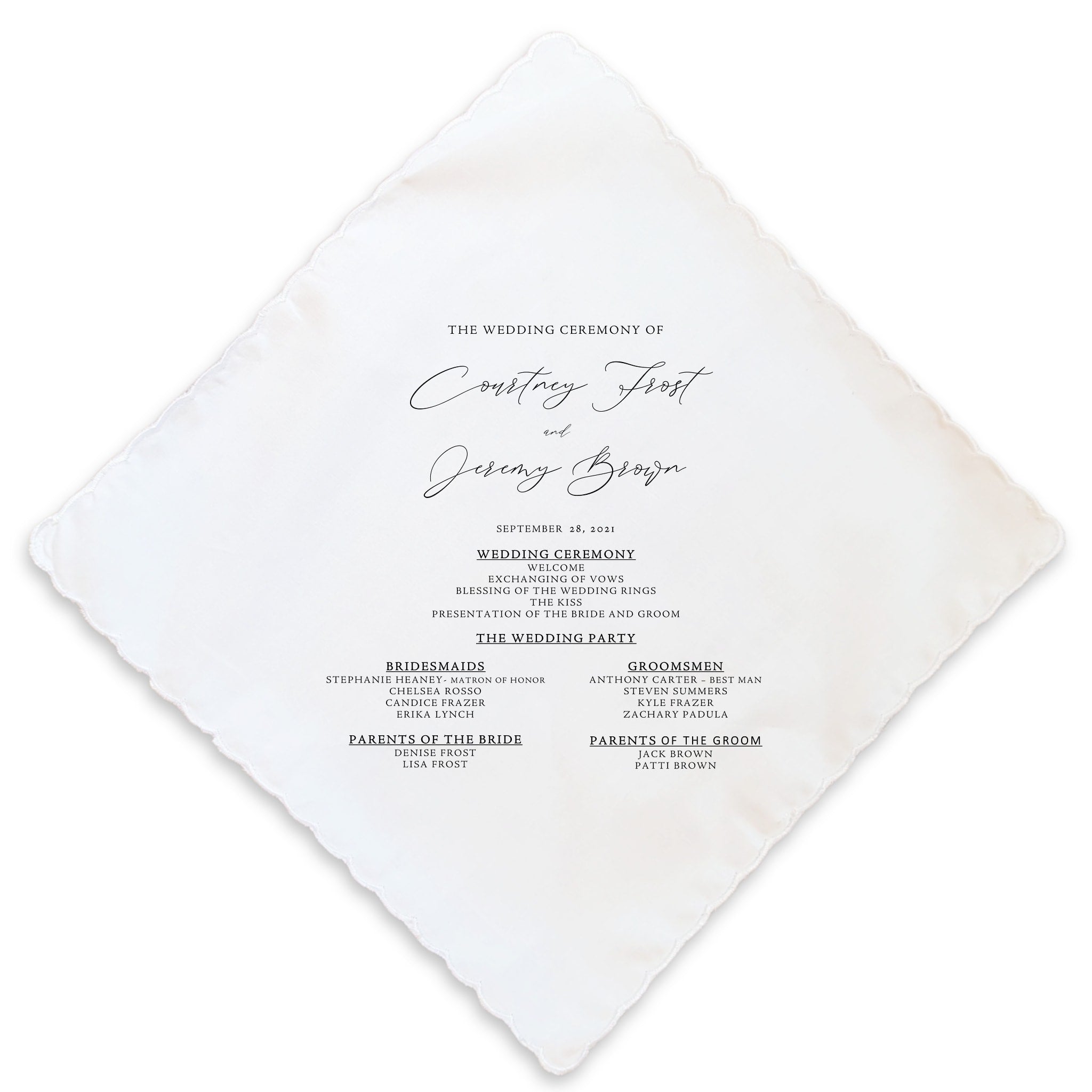 classic wedding program handkerchief