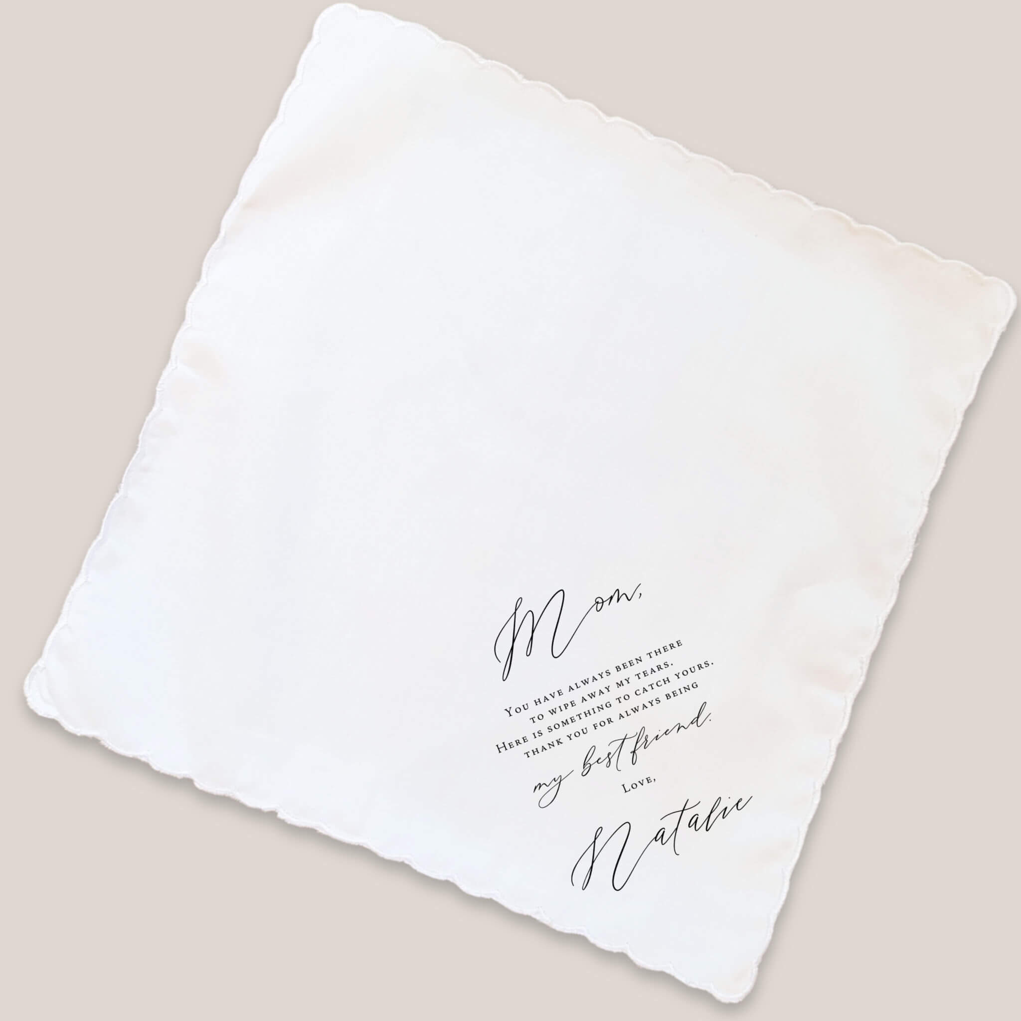 classic mother of bride handkerchief on beige background