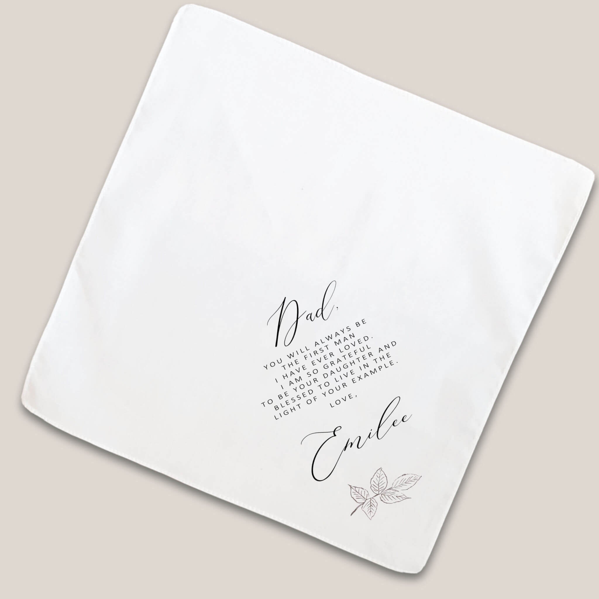 dusty blue father of bride handkerchief on beige background