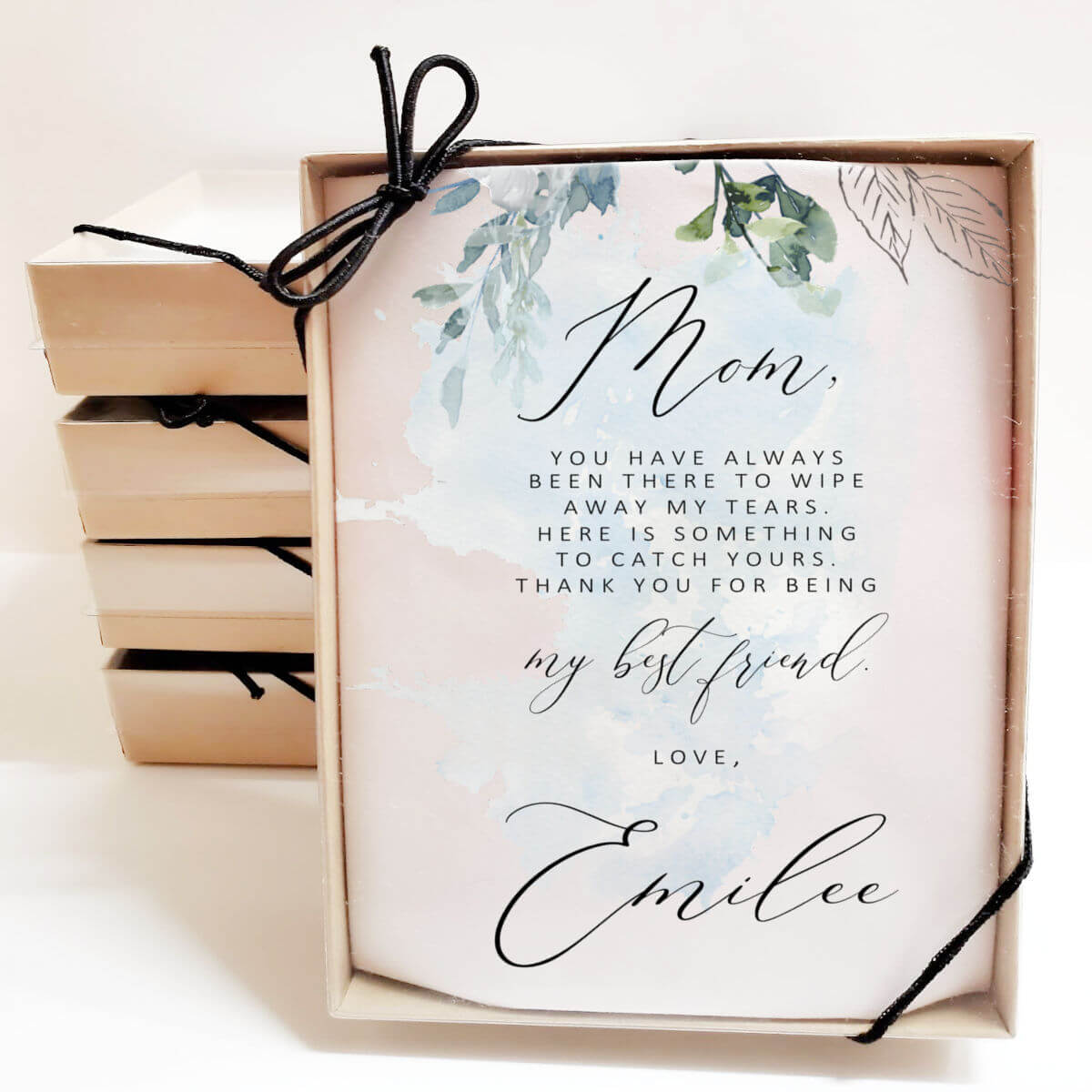dusty blue mother of bride handkerchief in gift box