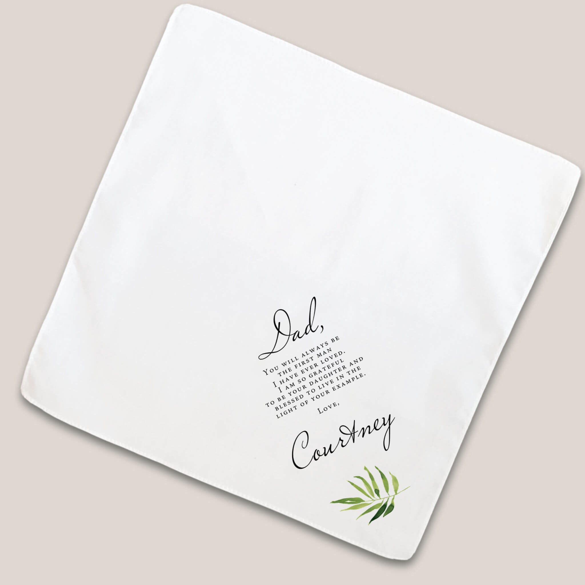 fern father of bride handkerchief on beige background