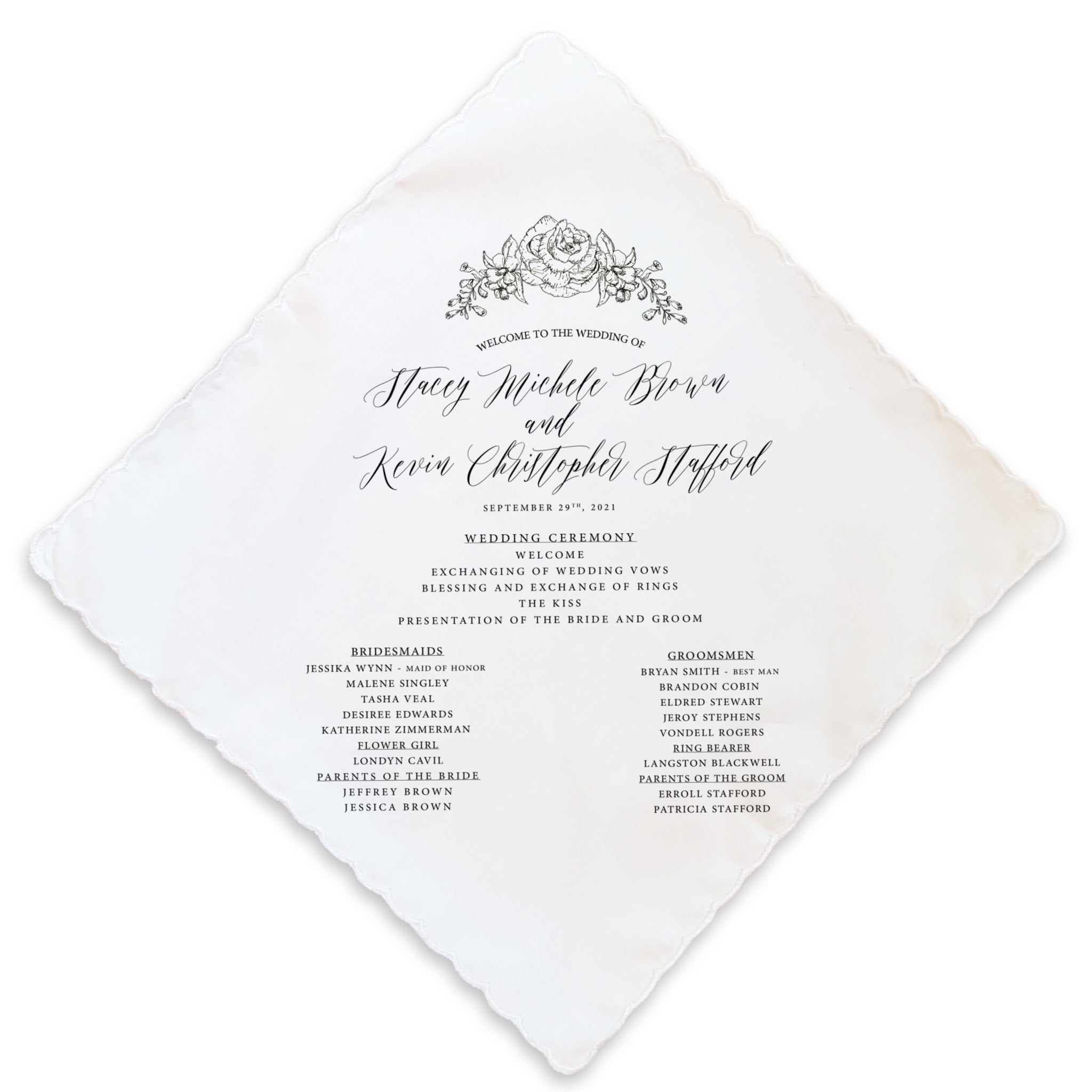 floral sketch wedding ceremony program handkerchief