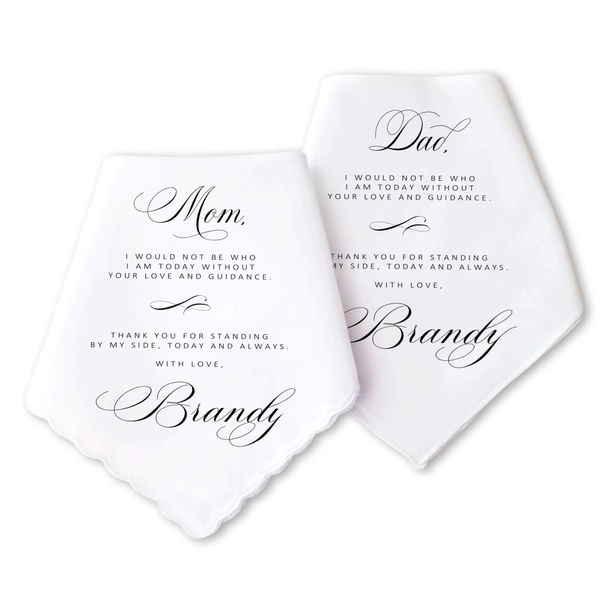 Formal Script parents of the bride handkerchief wedding gift set