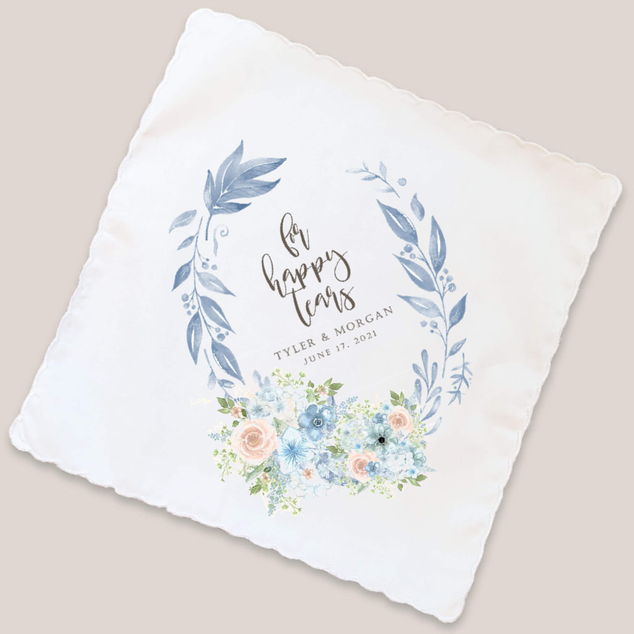 Fresh Beginnings handkerchief on beige background