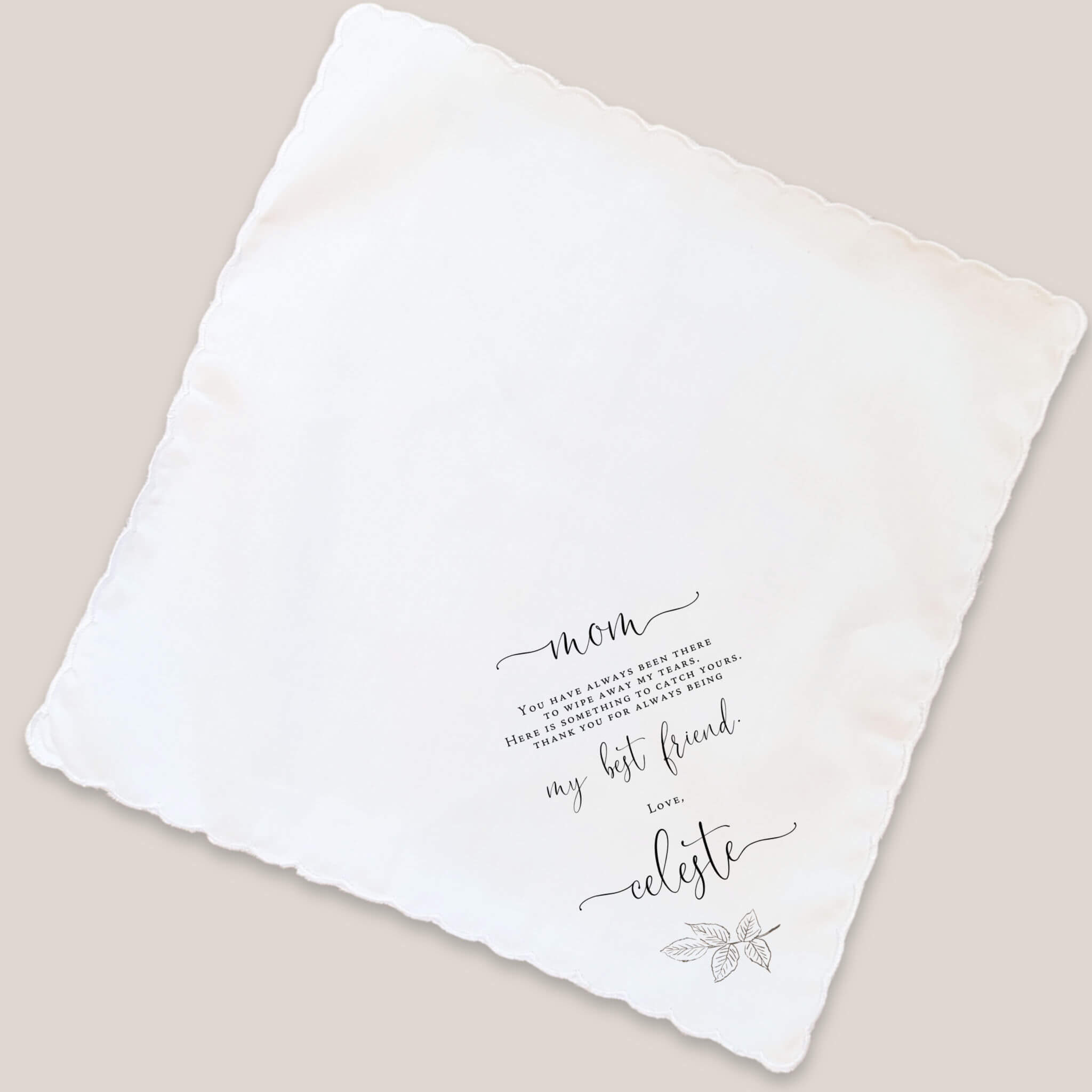 gentle mother of bride handkerchief on beige background