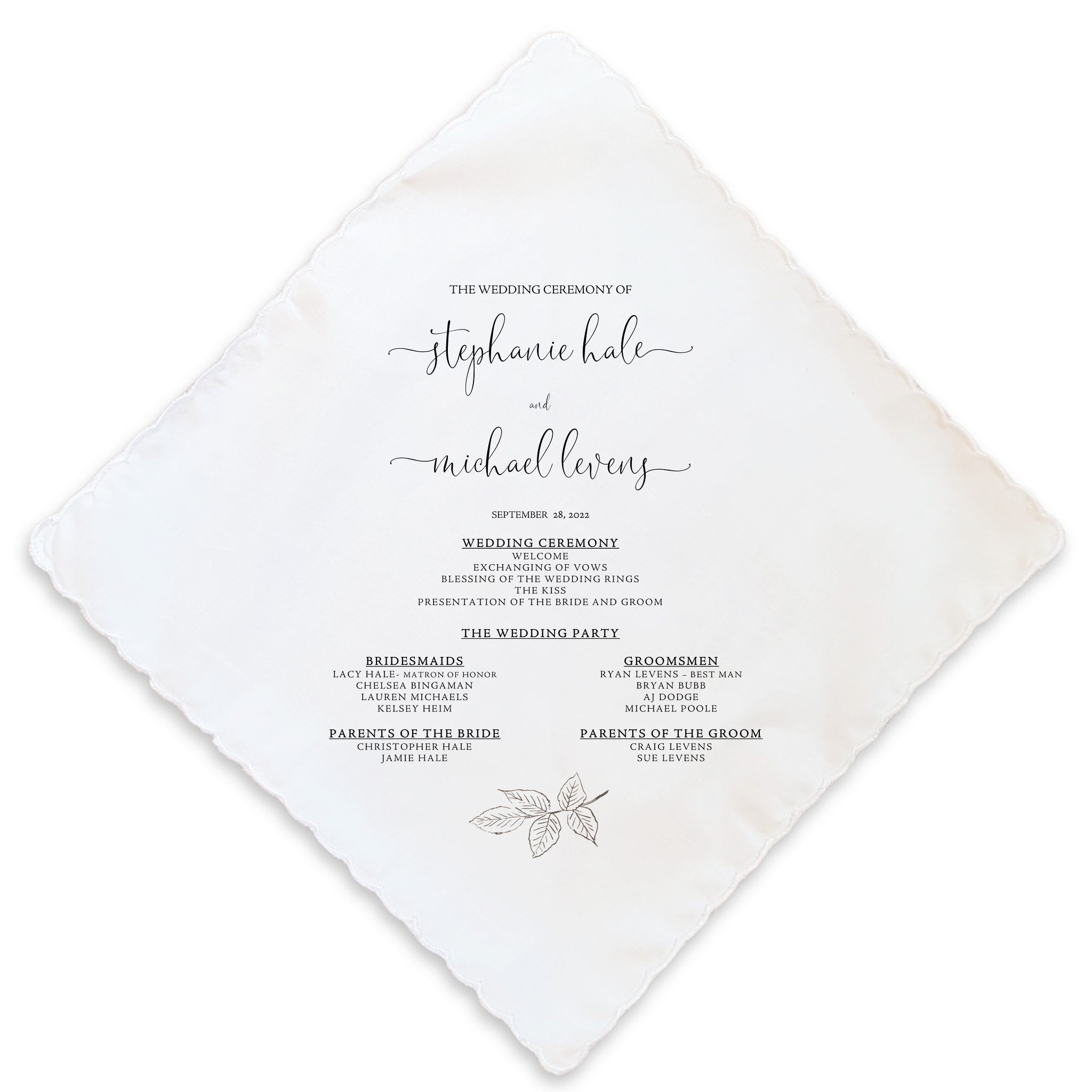 gentle wedding ceremony program handkerchief