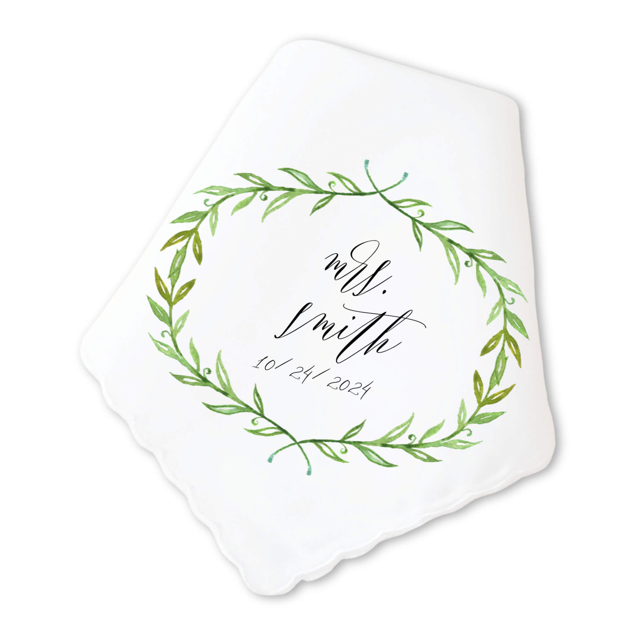 green laurel bride personalized handkerchief