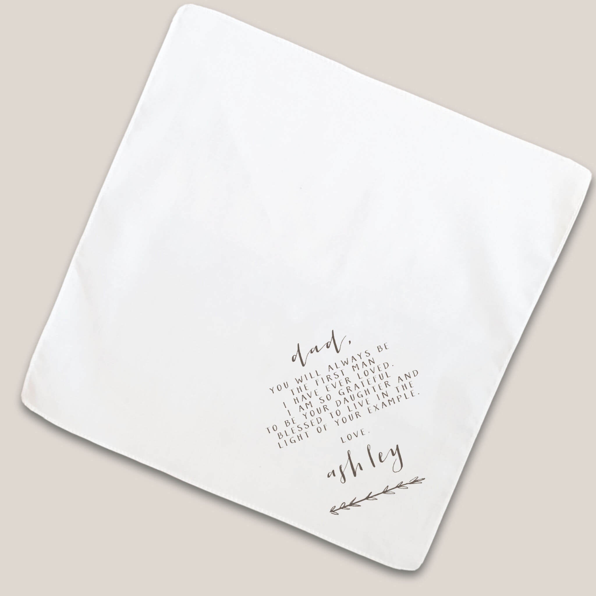 tea rose father of bride handkerchief on beige background