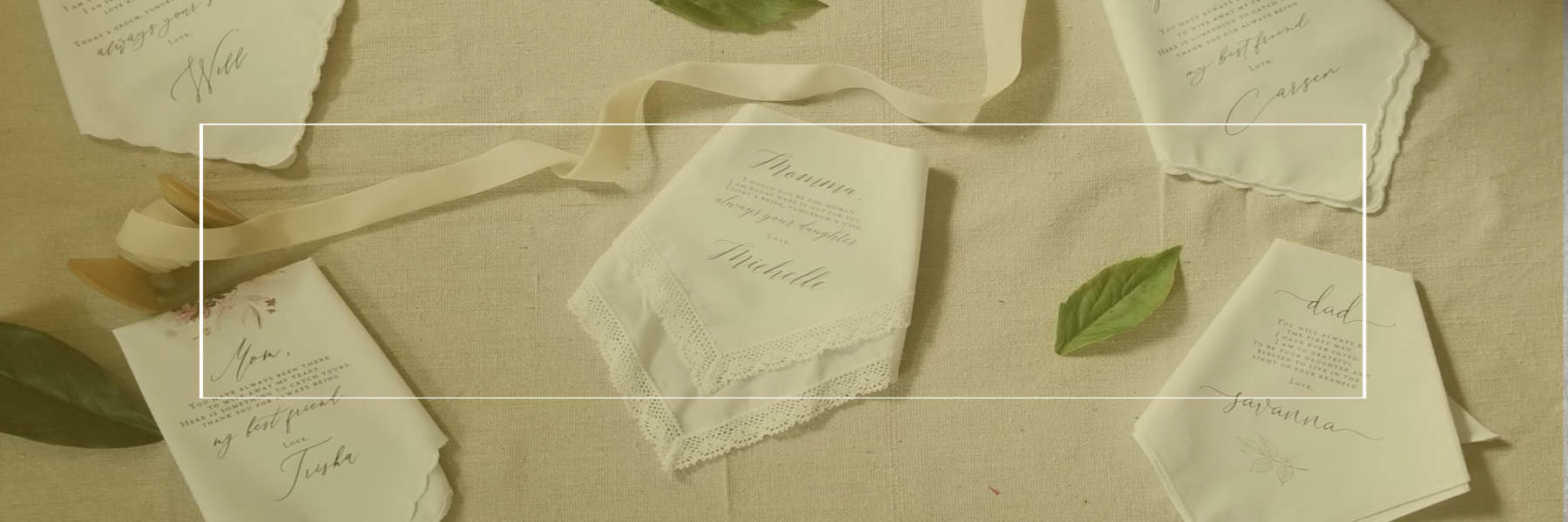 handkerchief collection with ribbon on beige background