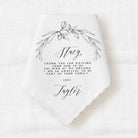 mother-in-law handkerchief wedding gift with personalized message from the bride to the groom's mother printed in black ink