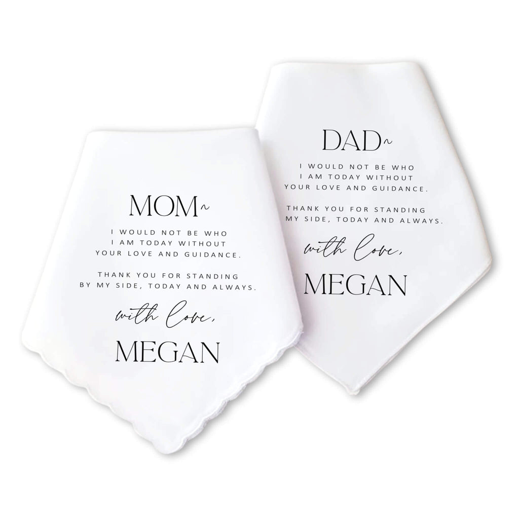 serif parents of the bride handkerchief gift set