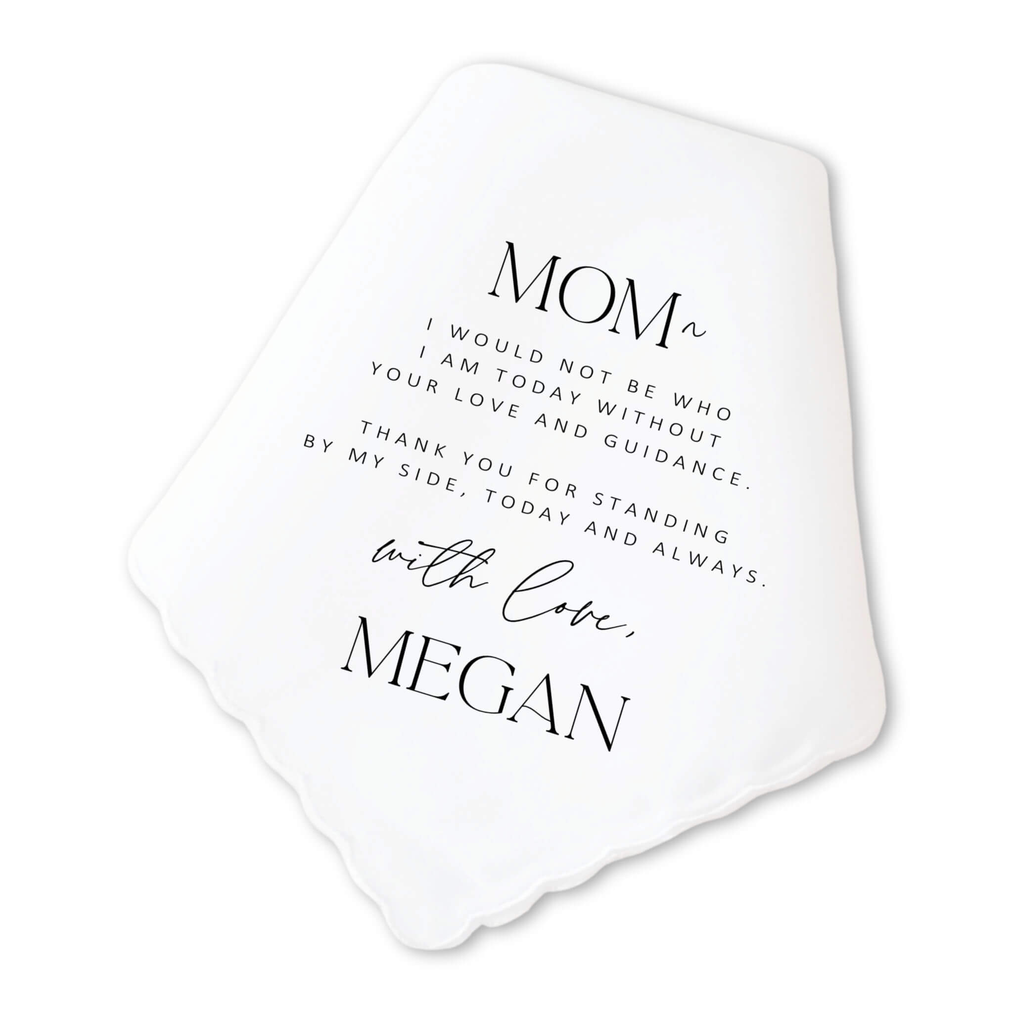 serif mother of the bride personalized handkerchief gift