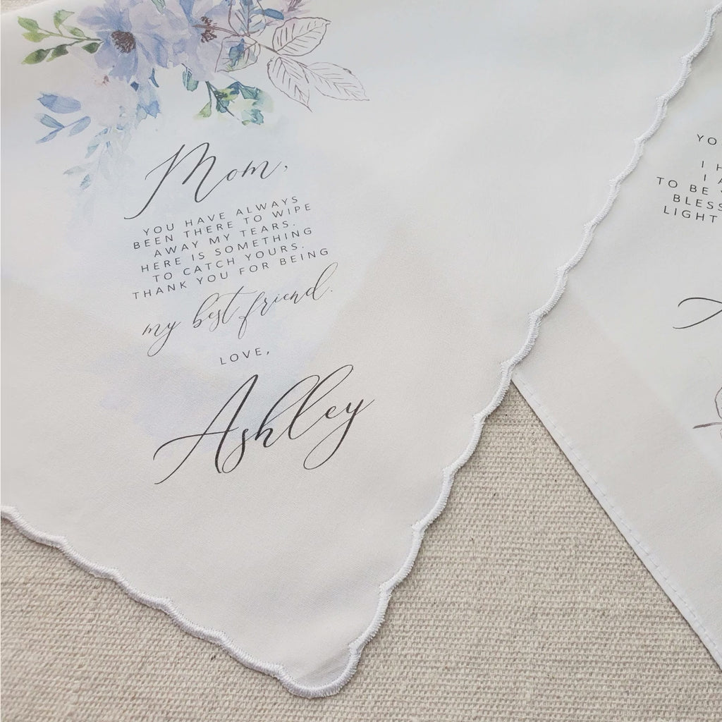 dusty blue parents of bride handkerchief gift set