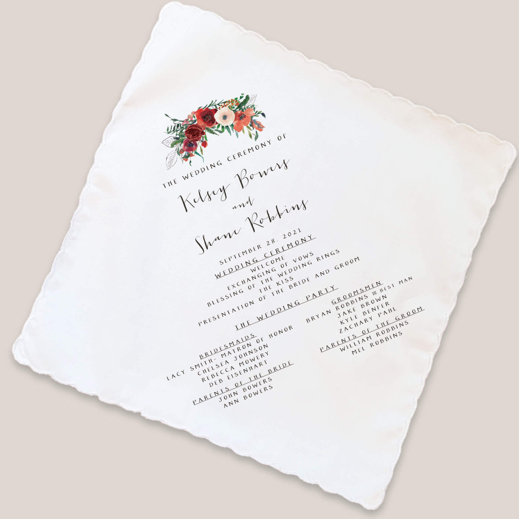 autumn wedding program handkerchief on beige background