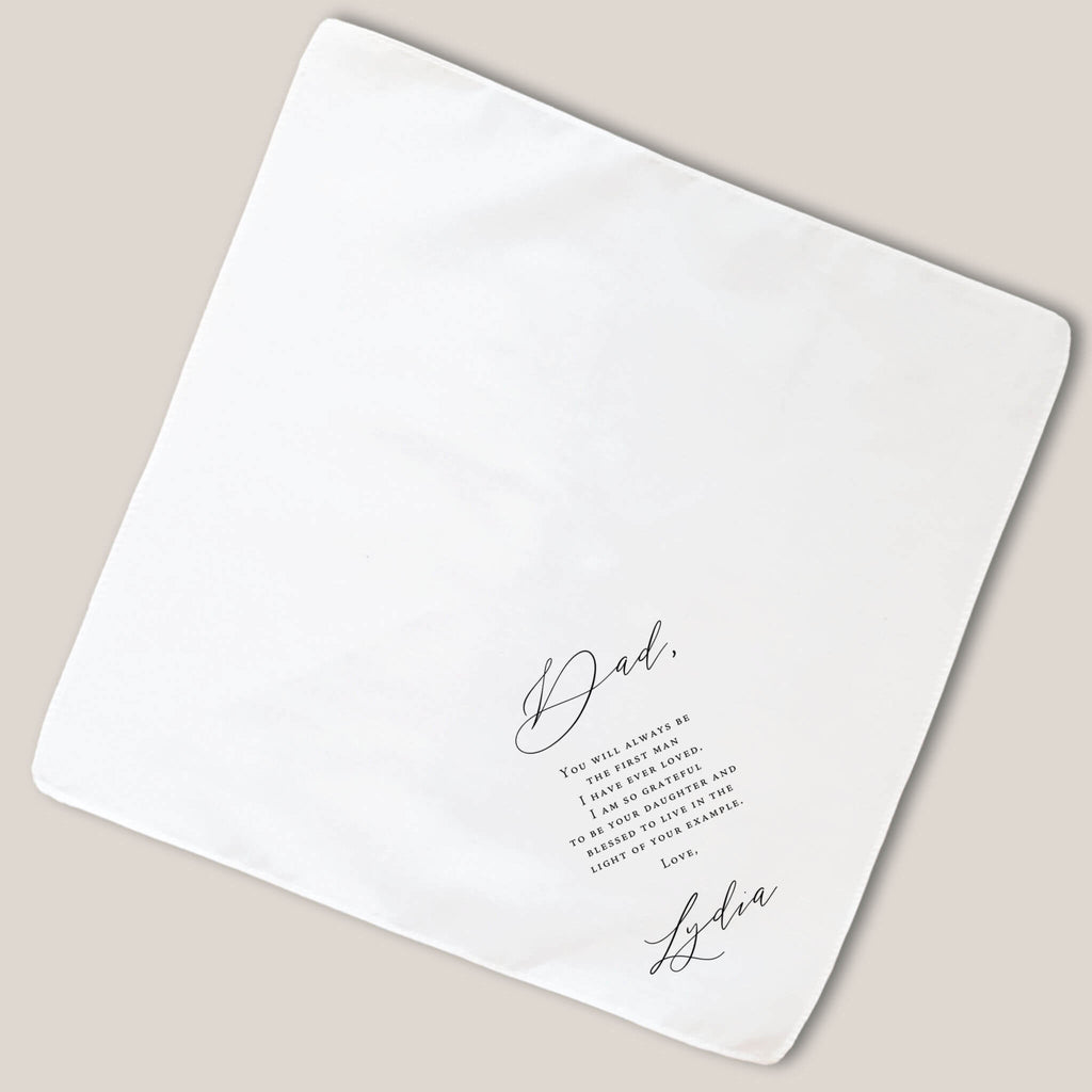classic father of bride handkerchief on beige background