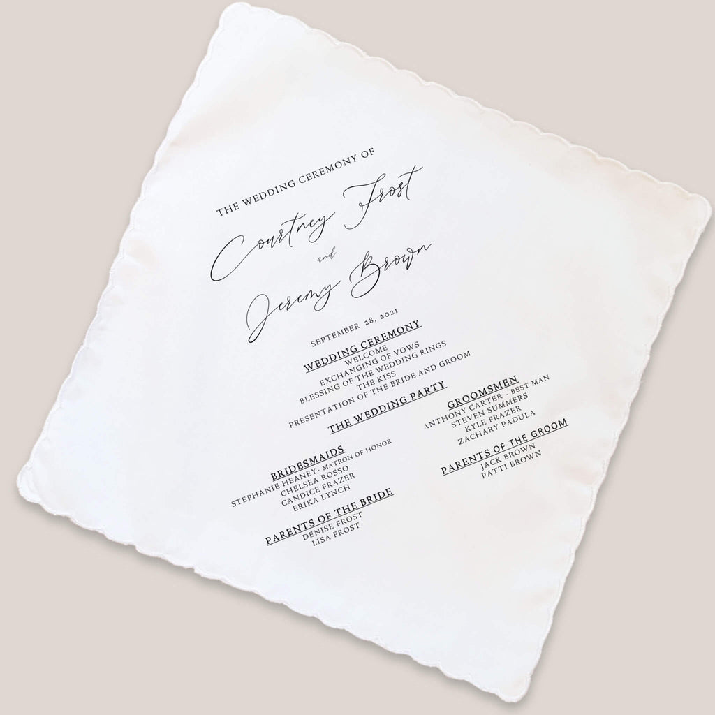 classic wedding program handkerchief on beige background