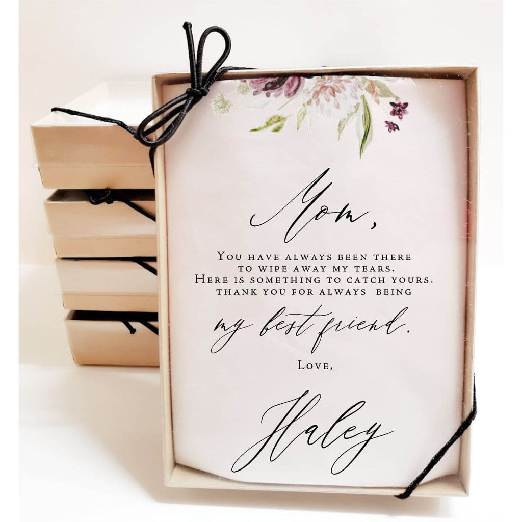 dark blooms mother of bride handkerchief in gift box