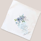 dusty blue flower girl handkerchief on beige background