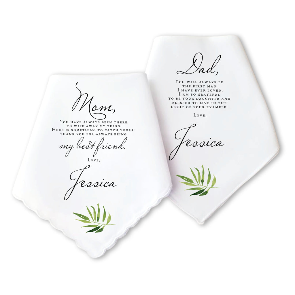 fern parents of bride handkerchief gift set