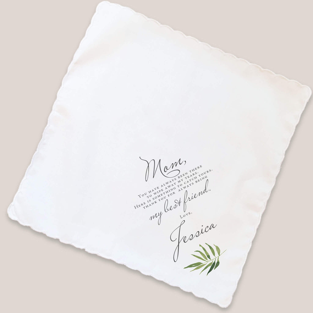 fern mother of bride handkerchief on beige background