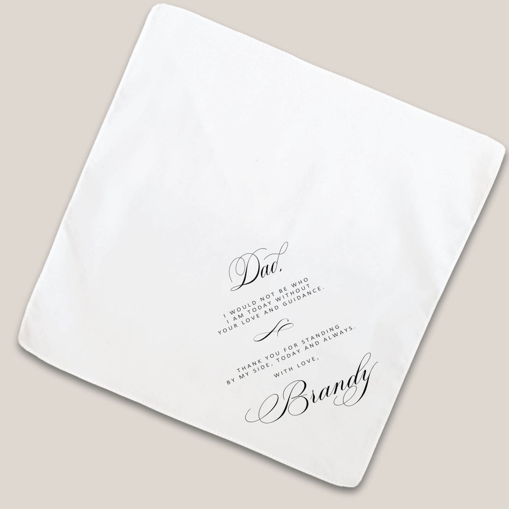 formal script father handkerchief on beige background