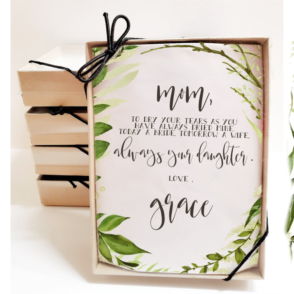 graceful greenery mother of bride handkerchief in gift box