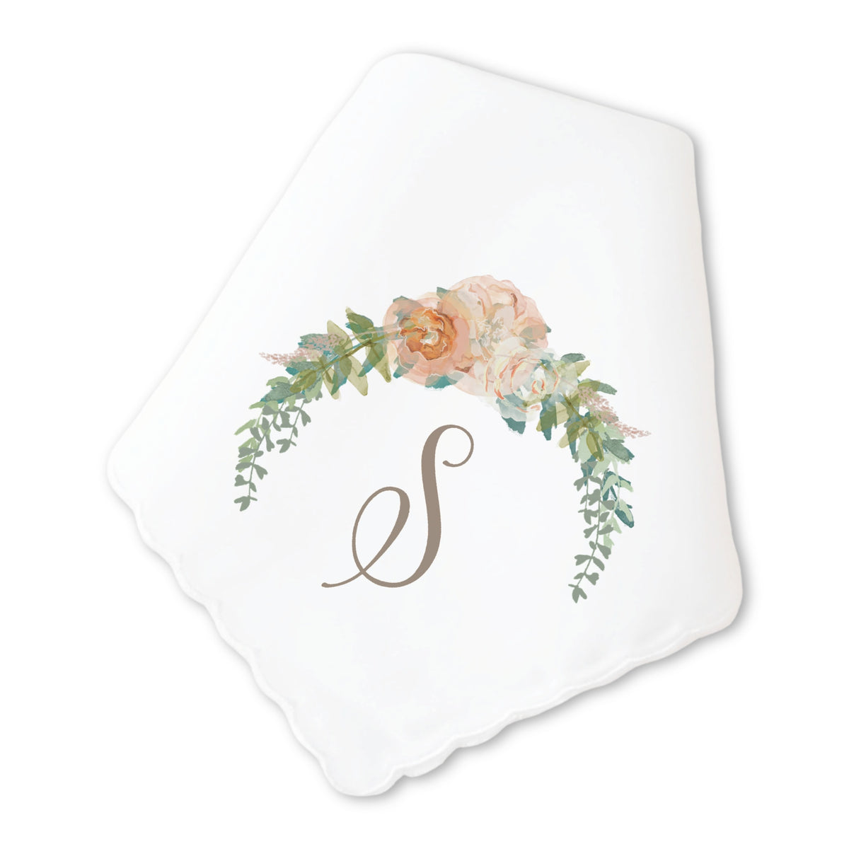 Peach Floral Monogram Personalized Handkerchief The Polka Dotted Bee