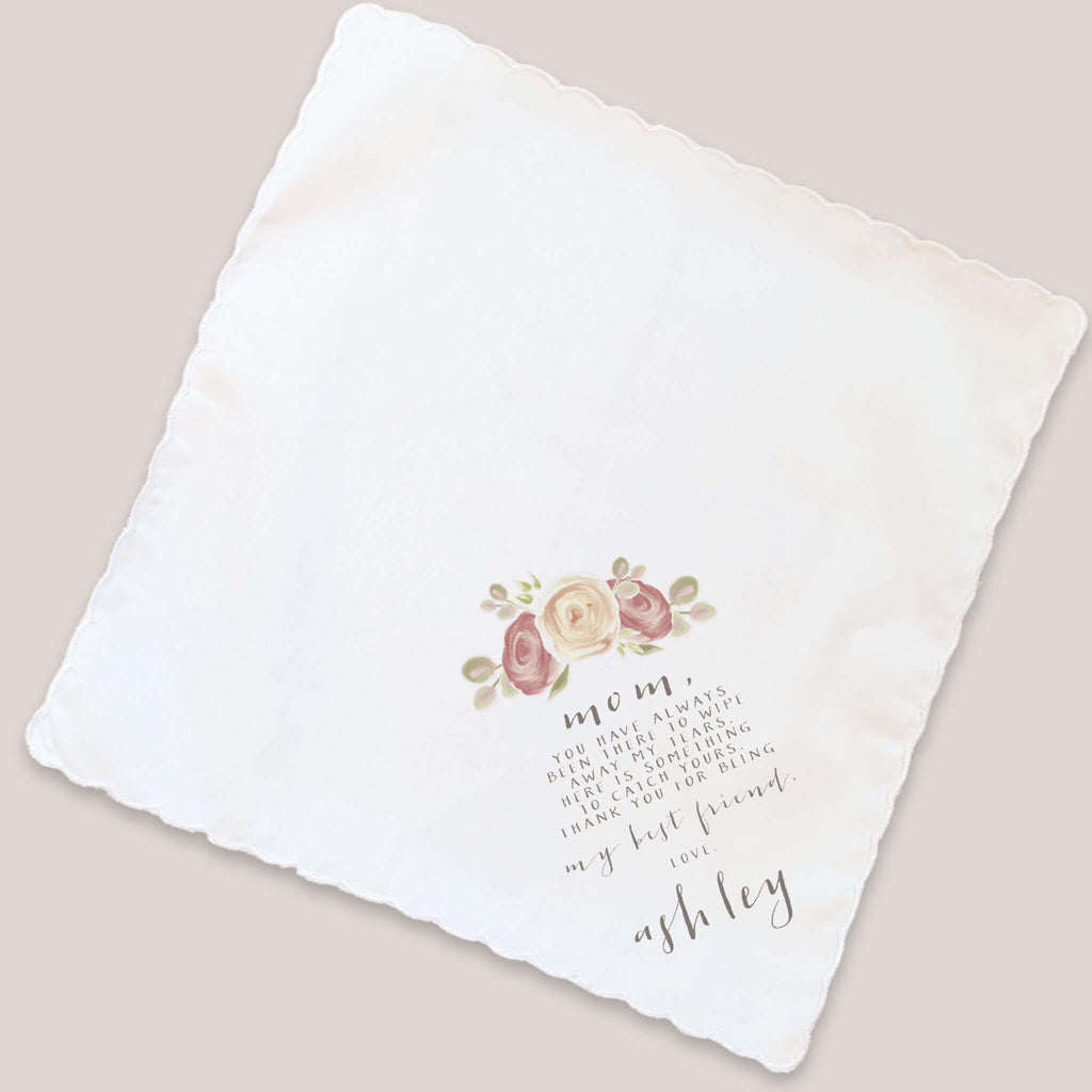 tea rose mother of bride handkerchief on beige background